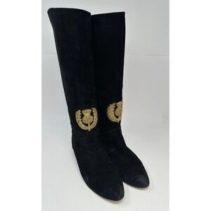 Stuart Weitzman Boots Womens 7.5 B Black Suede Knee Hi Riding Scottish Thistle
